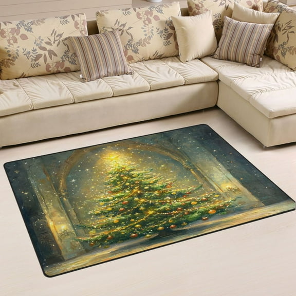 Ryvnso Christmas Golden Tree Area Floor Mat Non-Slip Carpet Soft Rugs Doormats 31" x 20"