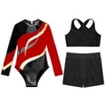 thumbnail image 3 of TiaoBug Kids Girls Long Sleeve Gymnastics Leotard Vest with Athletic Shorts Ballet Unitard Dancewear Red 14, 3 of 5