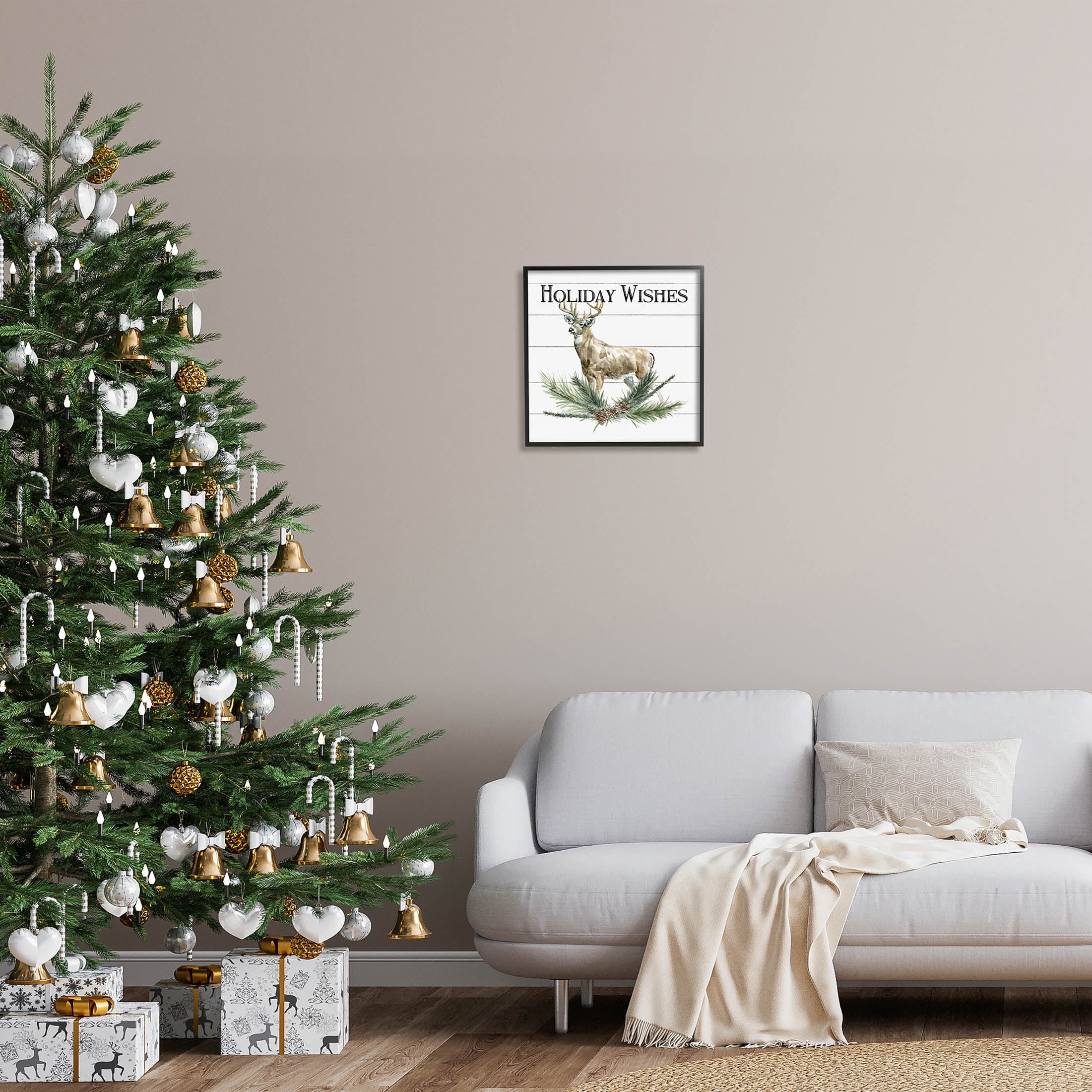 Stupell Industries Holiday Wishes Seasonal Deer Graphic Art Black Framed Art Print Wall Art, Design by Carol Robinson