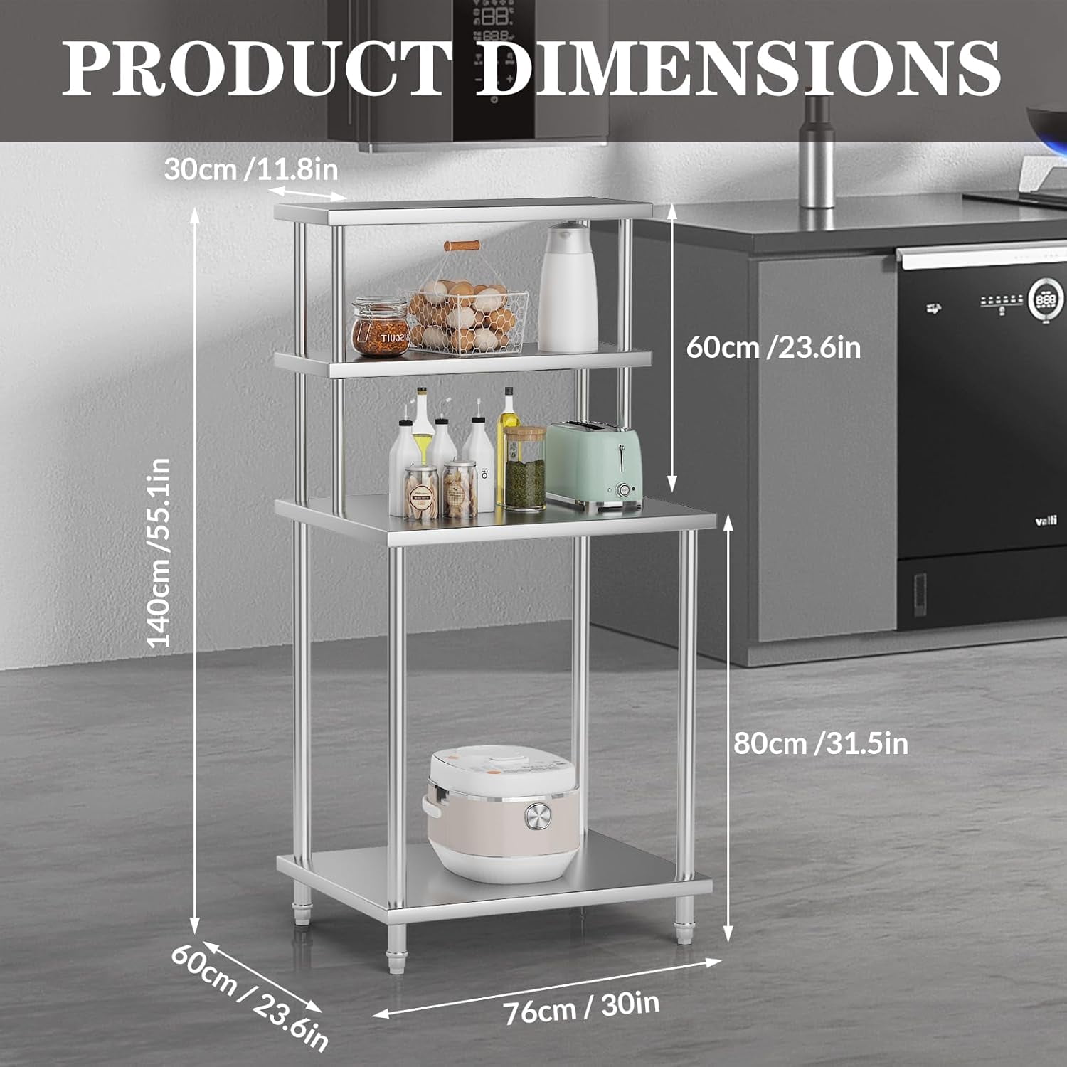Stainless Steel Double Overshelf, Commercial 2-Tier Adjustable Shelves, Double Deck Overshelf for Prep & Work Table In Restaurant, Kitchen and Home, 30" x 24"