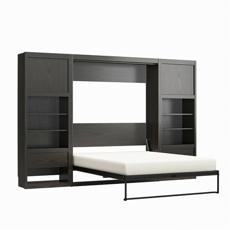 Atlin Designs Contemporary Full Wall Bed Cabinet Bundle in Espresso