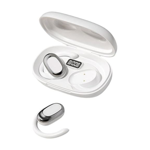 Open Ear Bluetooth Earbuds, Wireless Headphones with Ear Hook Design, LED Battery Display, Noise Reduction, HiFi Stereo for Sports and Music, White