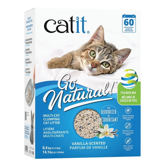 Catit Allez Naturel! Mélange de Cosse de Pois Litière Agglomérante pour Chats Multiples Parfum Vanille - 6,4 kg