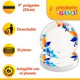 thumbnail image 3 of 24 Pz Plato Desechable De Cartón Decorativo Premium Hojas Azules 9 pulgadas, 3 of 5