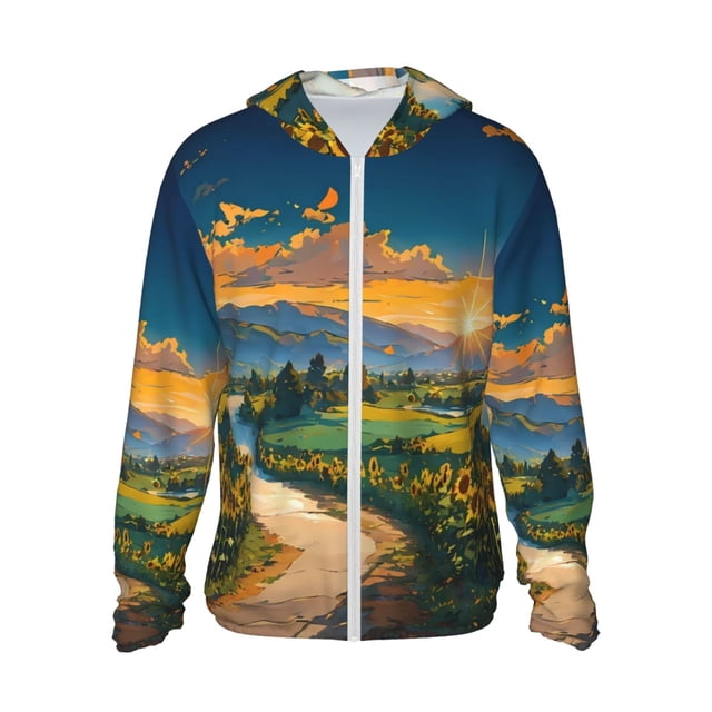 Balery Sunflowers At Sunset Sudadera ligera de manga larga con capucha y protección solar UPF 50+ para hombre y mujer, ideal para pesca y running-X-Large