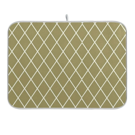 Olive Brown Block Dish Drying Mat 16x18 Absorbent Microfiber Draining Rack Pad for Kitchen Counter Sink