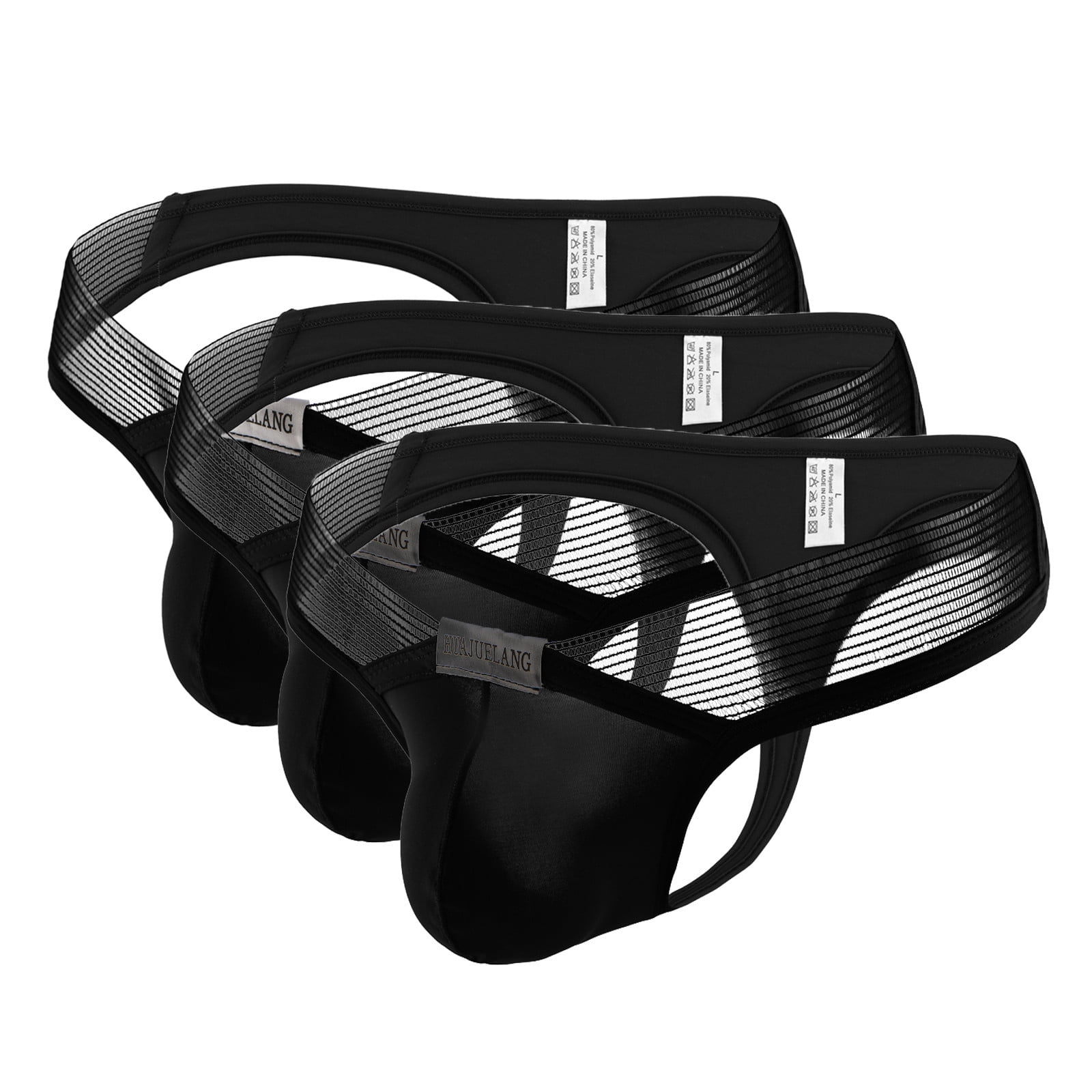 Knosfe Low Rise TBack Jockstrap Thong 3 Pack Pouch Black Athletic