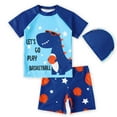 thumbnail image 1 of SYNPOS Kids Boys Dinosaur Shark Short Sleeve Rashguard Two Pieces Swimsuit Hat Set for 1-7T Swimwear, 1 of 6