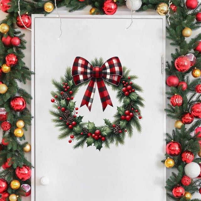 Adhesivos Decorativos Navideños: Ramas de Pino, Piñas, Lazos y Coronas | Pvc Multicolor | 37 X 37 Cm | Decoraciones Navideñas