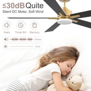 52 Inch Smart Ceiling Fan with LED Lights Remote,Quite DC Motor,Voice Control via Alexa Google WIFI Phone,Outdoor Indoor Modern Ceiling Fans,Dimmable,for Bedroom Patio Porch,Gold and White Black