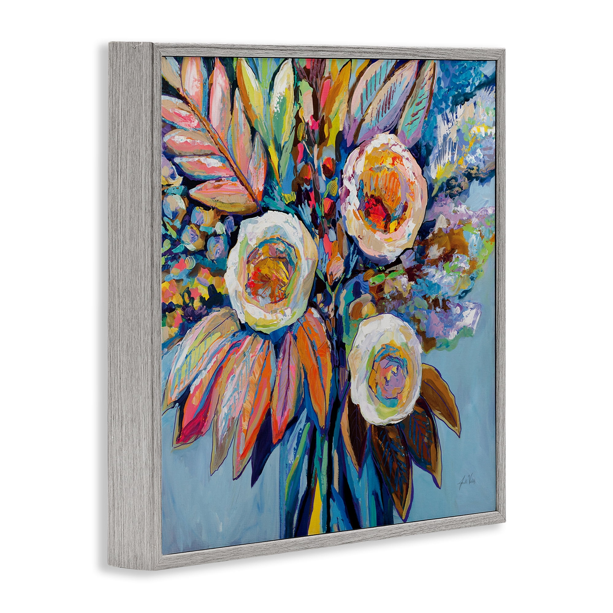 Stupell Industries Wonderment Bold Bouquet Botanical & Floral Painting Gray Framed Art Print Wall Art, 17 x 17