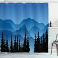 thumbnail image 1 of Landscape Shower Curtain, Silhouette Style Illustration of Pine Trees and Hills Horizon, Fabric Bathroom Set with Hooks, 69W X 70L Inches, Sea Blue and Charcoal Grey, by Ambesonne, 1 of 3