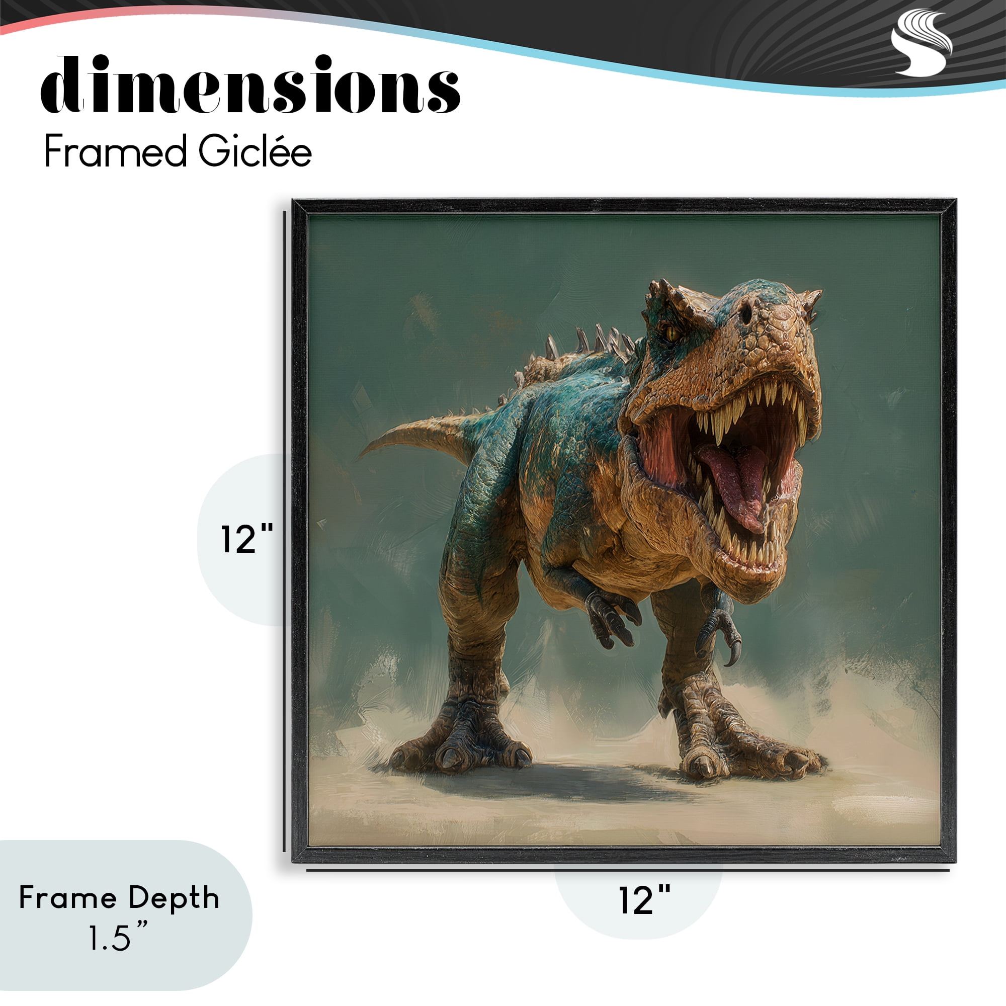 Stupell Industries Roaring T-Rex in Green Black Framed Giclee Art, design by Wumples