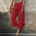 thumbnail image 2 of VEKDONE Cotton Ankle Pants Women Elastic High Waisted Drawstring Straight Trousers Casual Loose Fit Lightweight Long Pants with Pockets Red S, 2 of 7