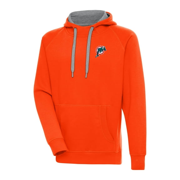 Men's Antigua Orange Miami Dolphins Throwback Logo Victory Pullover Hoodie
