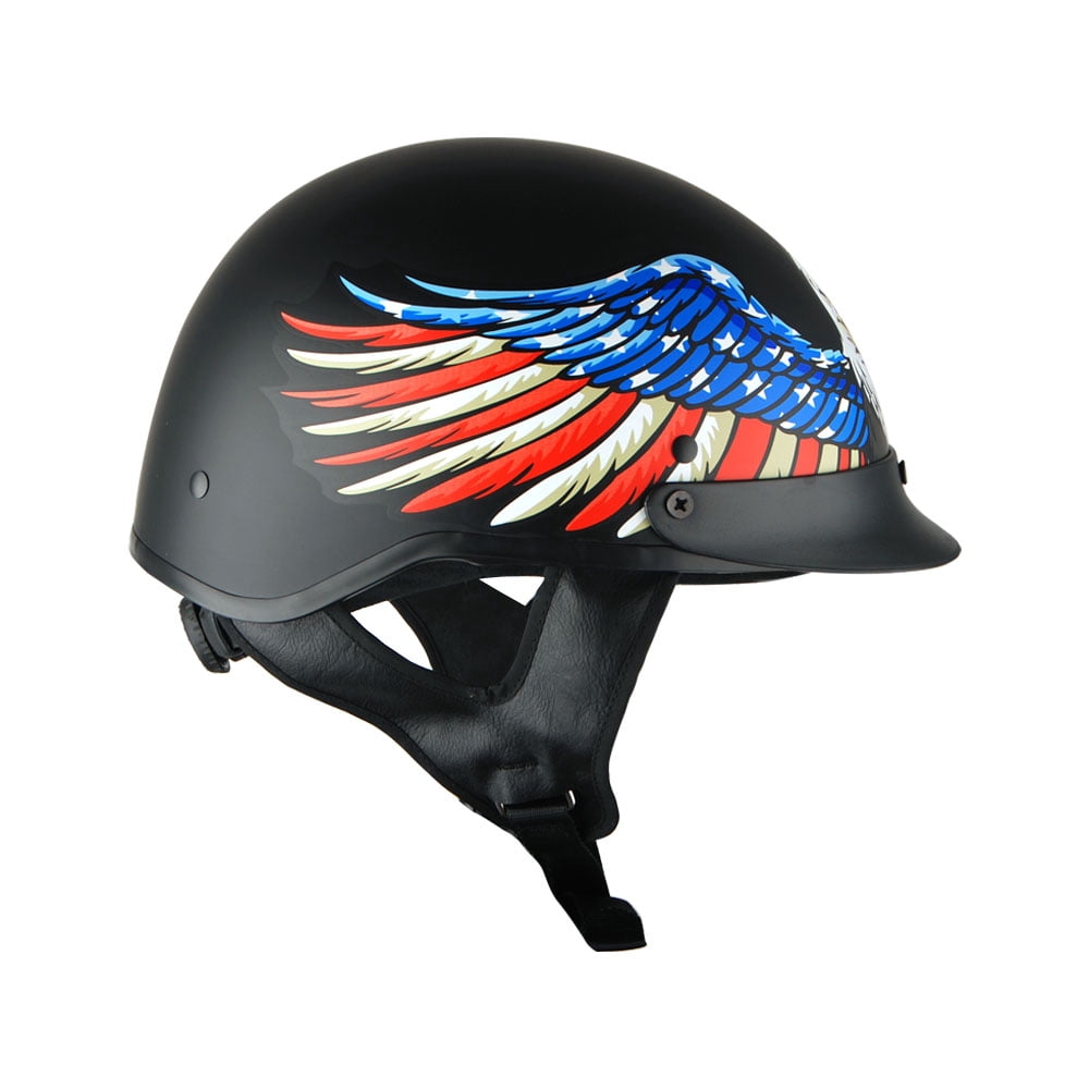 1Storm Motorcycle Half Face Helmet Mopeds Scooter Pilot with retractable Inner Smoked Visor HKY205V, Eagle Black