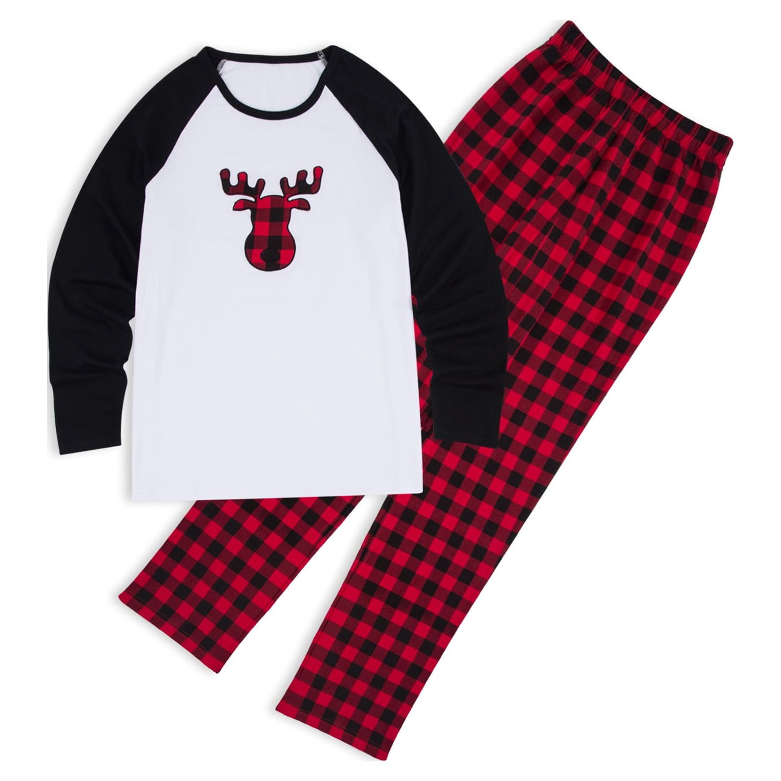 PatPat Christmas Pajamas Plaid Deer Family Matching Pajamas Pants Sets for Men, Black/White, L