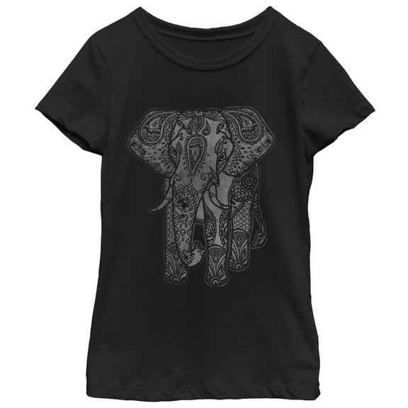 Girl's Lost Gods Elephant Print  Graphic Tee Black X Large