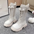 thumbnail image 6 of WAVSUF Girls Wide Width Boots Round Toe Soft Sole Mid Calf Winter Warm Platform Boots White 10.5 Little Kid, 6 of 10