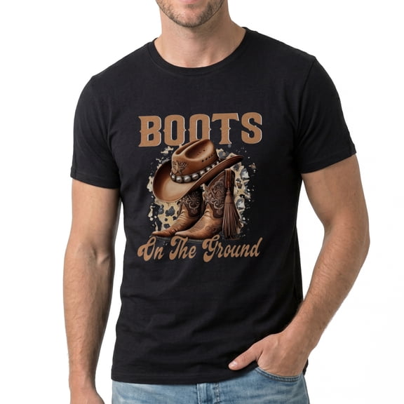 Men's Boots On The Ground Graphic T-Shirt, Premium Cotton Short Sleeve Crew Neck Tee