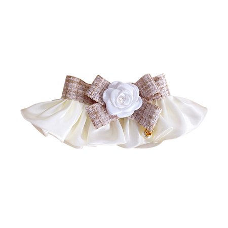 Adjustable Pet Scarf Accessories Neck Strap Dog saliva towel Pearl Collar Lace Bowknot Puppy String Bib Dog Neckerchief BEIGE S