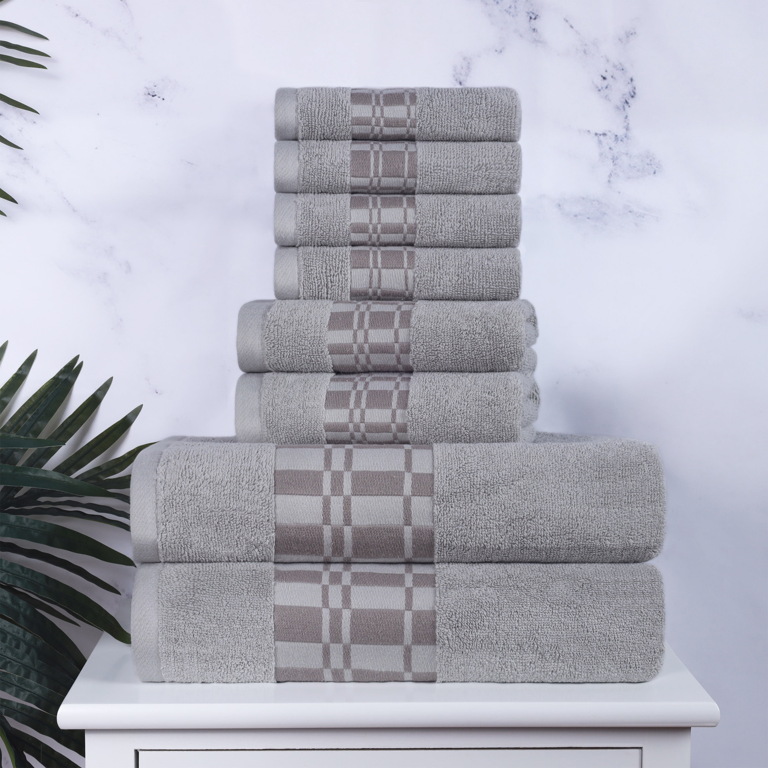 Decorative Assorted 8-Piece Cotton Luxury Bath Towel Set for Bathroom, 13  x 13”, 16” x 30”, 30” x 52”, Coral by Blue Nile Mills
