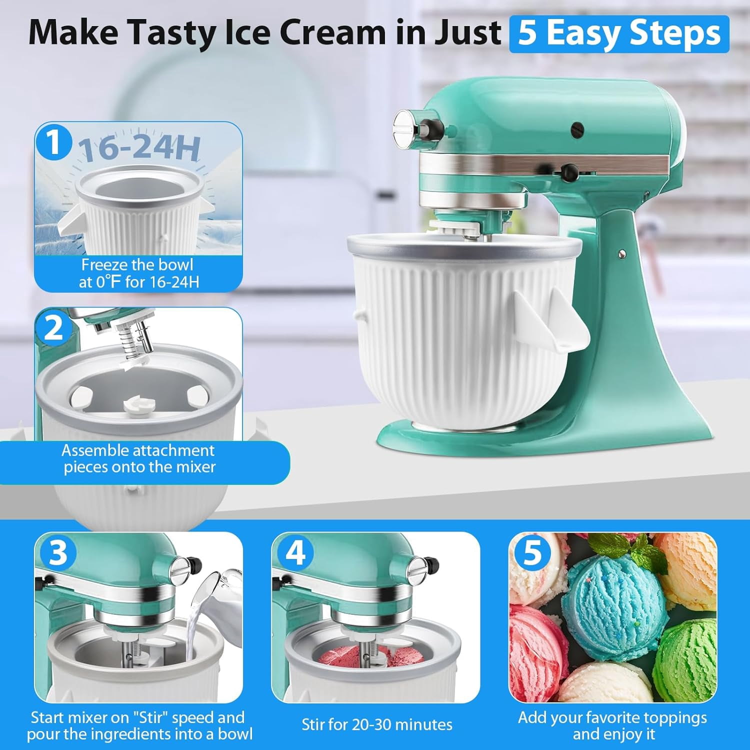 Ice Cream Maker Attachment for KitchenAid Stand Mixer, Compatible with KitchenAid 4.5/5QT/6QT/7QT accessories and attachments, 2 Quart for kitchenaid mixer attachments Frozen Yogurt Gelato Maker