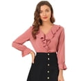 thumbnail image 1 of Blusa de Gasa Allegra K Cuello En V con Volantes para Mujer Manga de Pulsera Blusa Campesina Vintage Rosa Oscuro L, 1 of 6