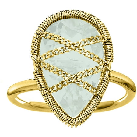 5th & Main 18kt Gold over Sterling Silver Hand-Wrapped Teardrop Chalcedony Stone Ring