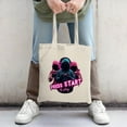 thumbnail image 2 of Vibrant Tote Bag with Gamer Design - Features Hoodie - Wearing Characters & Neon Pink ' PRESS START to play ' Text - Perfect for Shopping & Travel, 2 of 4