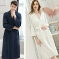 thumbnail image 3 of Yokua Unisex Waffle Knit Belted Long Robe Shower Sleepwear Nightgowns with Pockets, 3 of 20