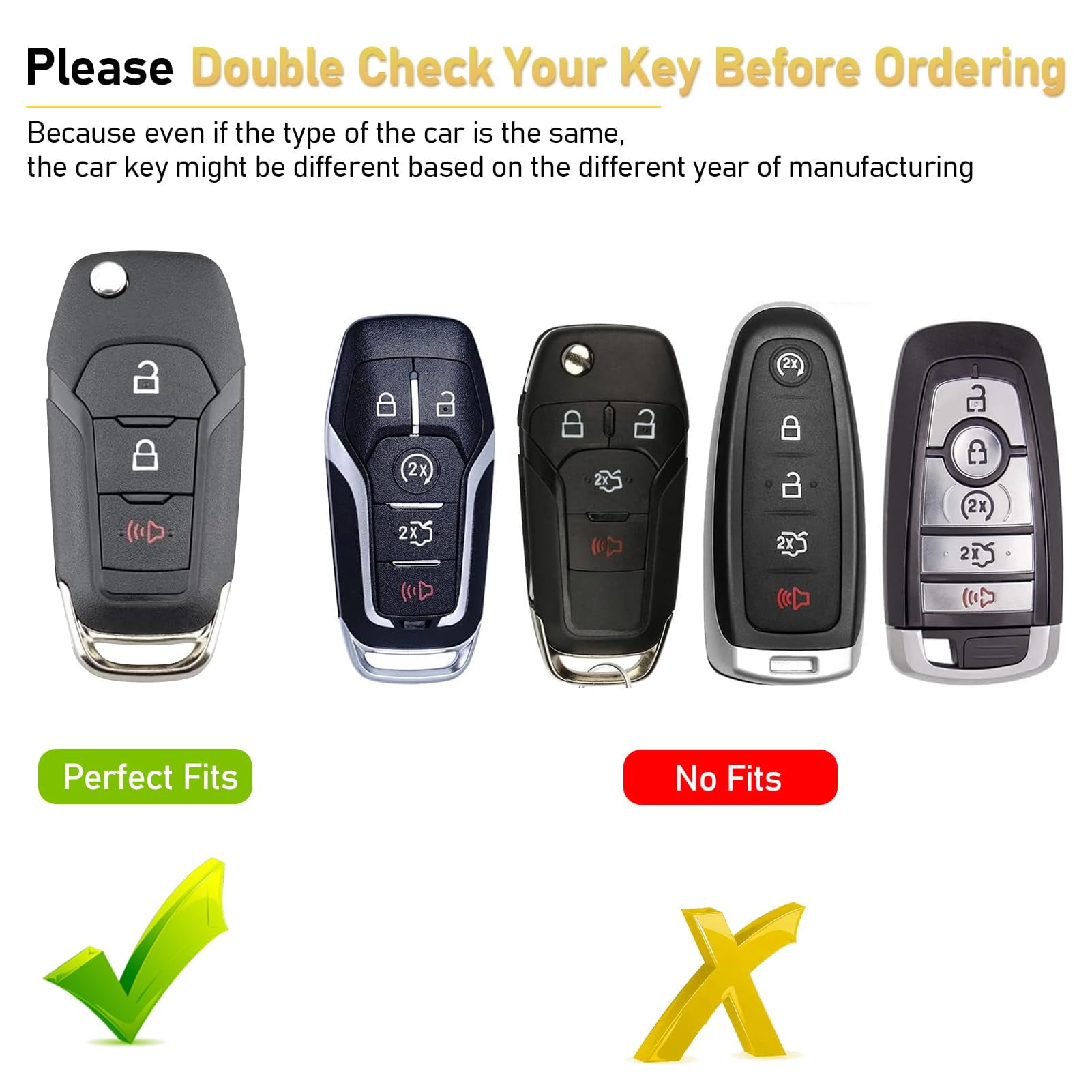 Compatible with Ford Key Fob Cover 3 Buttons,2018-2024 F150 F250 F350 2019-2024 Ranger 2022-2024 Maverick Key Fob Case Shell,Metal Shell & Soft Silicone Protection(Grey)