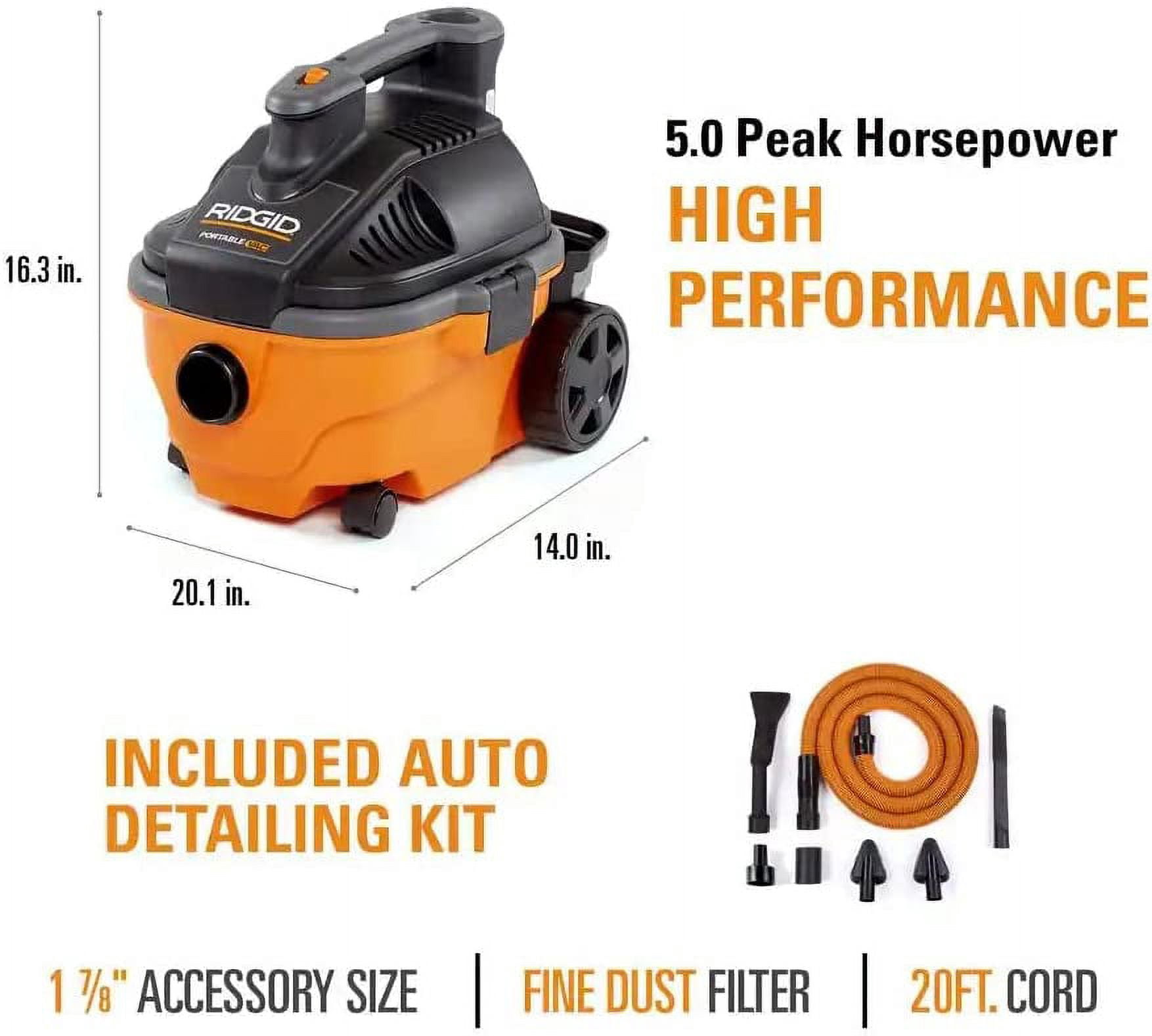 4 Gallon 5.0 Peak HP Portable Wet/Dry Shop Vacuum with Fine Dust Filter, Hose, Accessories and Premium Car Cleaning Kit