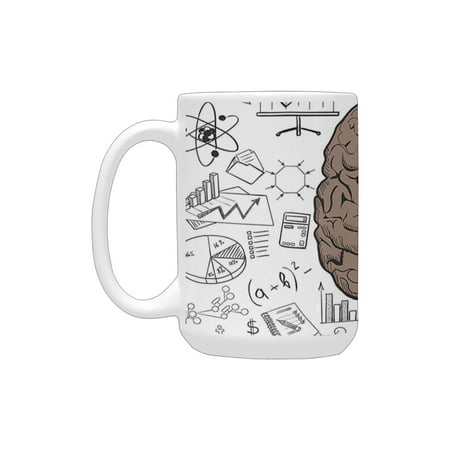 

Modern Decor Brain Image with Left and Right Side Music Logic Art Side Science Print White Teal Umbe Ceramic Mug (15 OZ) (Made In USA)