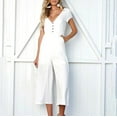 thumbnail image 4 of Funicet Jumpsuits for Women Casual Solid V-neck Button Cut Open Back Casual Short Sleeved Jumpsuit White L, 4 of 4