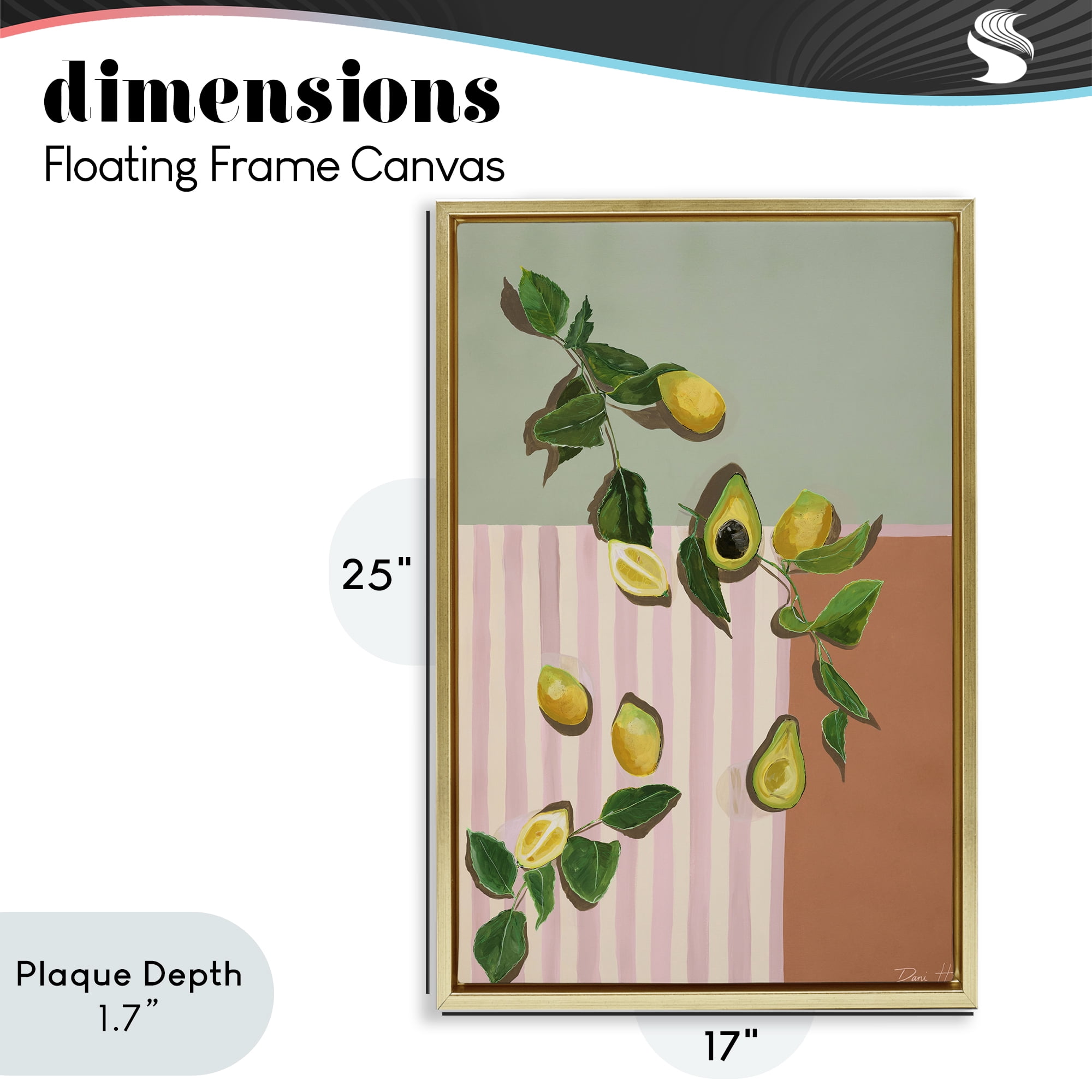 Stupell Industries Midcentury Avocado & Lemons Gold Framed Floater Canvas Wall Art, design by Dani Heyward