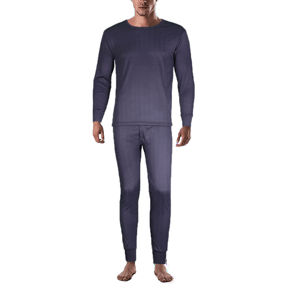 Therma Tek Men's 100% Cotton Brushed Lined Thermal Top & Bottom Underwear Set, Navy Blue, Medium