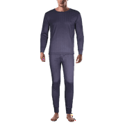 Therma Tek Men's 100% Cotton Brushed Lined Thermal Top & Bottom Underwear Set, Navy Blue, Large