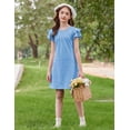 thumbnail image 4 of Arshiner Girls Summer Dress Tween Flutter Sleeve Pleated Front A Line Boho Beach Casual Dresses, 4 of 6