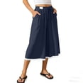 thumbnail image 4 of Cagogo Women Wide Leg Capri Pants Summer Casual Cotton Linen Loose Elastic High Waisted Palazzo Pants with Pockets Flowy Beach Lounge Trousers Boho Vacation Wear, Navy XL, 4 of 8