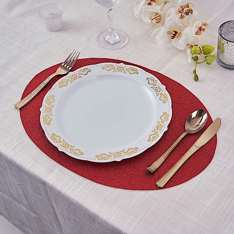 Burgundy Design Round Shaped Leather placemat Table Mats Organizer 