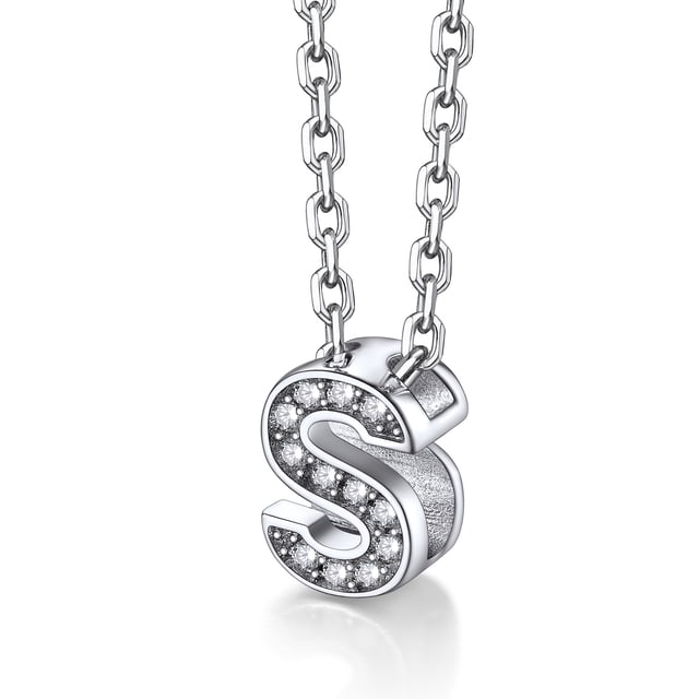 Collar inicial de plata esterlina Silvora con circonita cúbica letra S colgante para niñas adolescentes