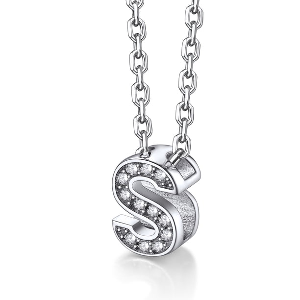 Collar inicial de plata esterlina Silvora con circonita cúbica letra S colgante para niñas adolescentes