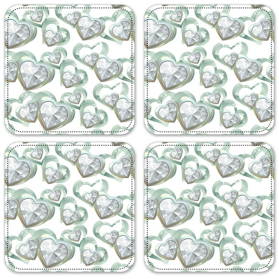 Vinyl Drink Coasters - Set of 4 - Diamond Hearts