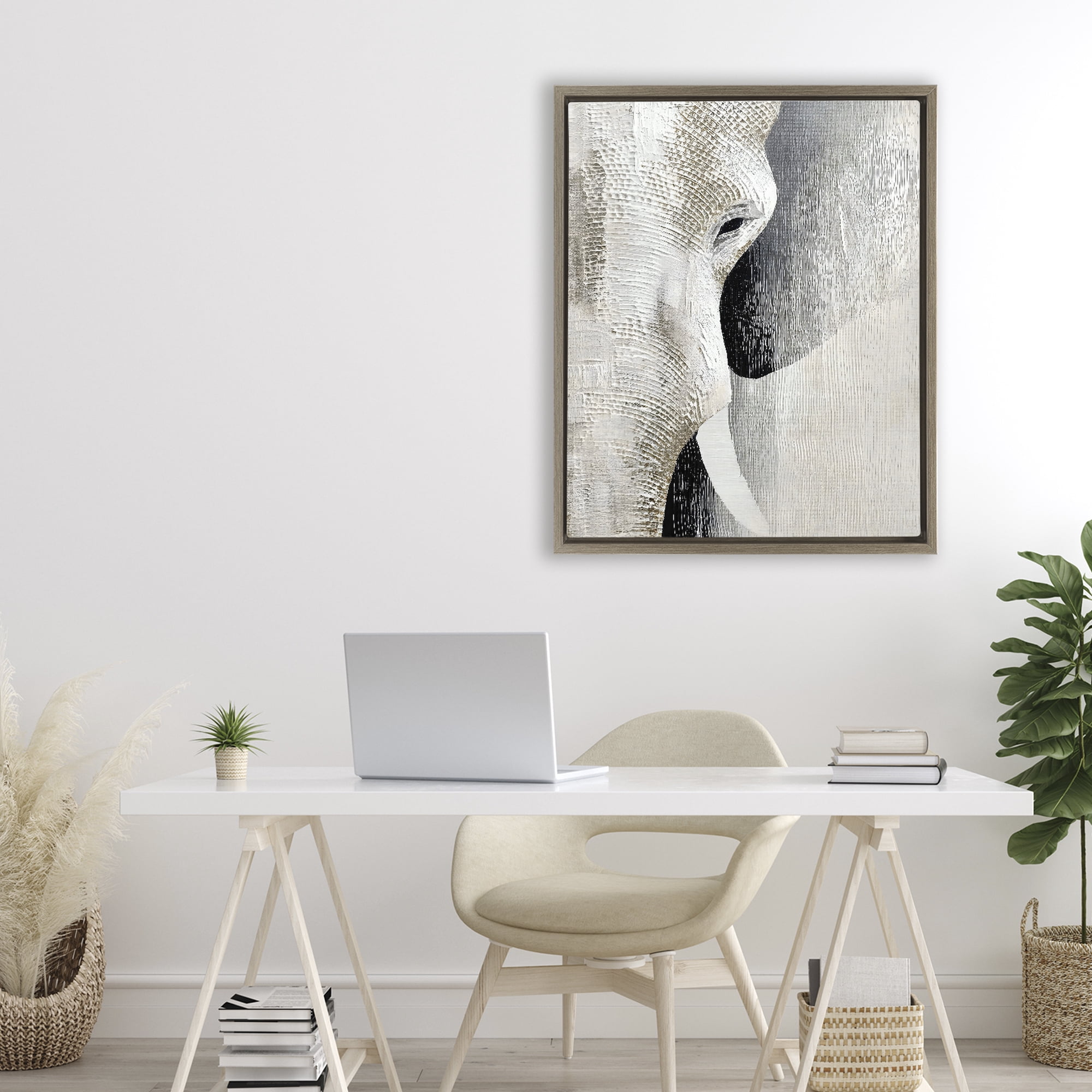 Stupell Industries Faux Textured Elephant Brown Framed Floater Canvas Wall Art, design by LSR Design Studio
