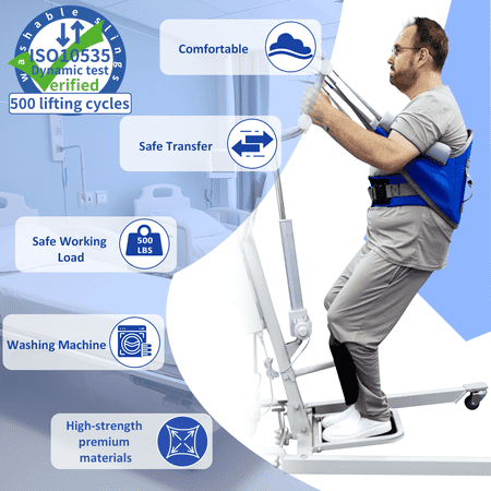 EZ Assistive Sit to Stand Padded Patient Lift Sling, Anti-Slip Material, Blue, 500 lb Capacity L