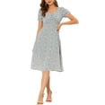 thumbnail image 3 of MODA NOVA Juniors Cherry Printed Sweetheart Neck Puff Sleeves Zipper Smock Dress, 3 of 7
