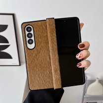 ELEHOLD for Samsung Galaxy Z Fold 3 Mink Horsehair Hinge Protection Case, Slim Fit Lightweight Raised Frame Camera Lens Protection Anti-Scratch Dustproof Case for ZFold 3 7.6 inch,Brown