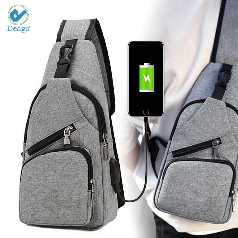 Deago Men Chest Pack Messenger Bags Casual Travel Crossbody Sling Bag Shoulder Bag w/ USB Charging Daypack Black, Adult Unisex, Size: 12.6 * 6.3 * 2.7