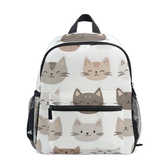 FORMRS Kids School Backpack with Front Zippered Pocket 12" Student Travel Daypack, Light Gray Cat Pattern